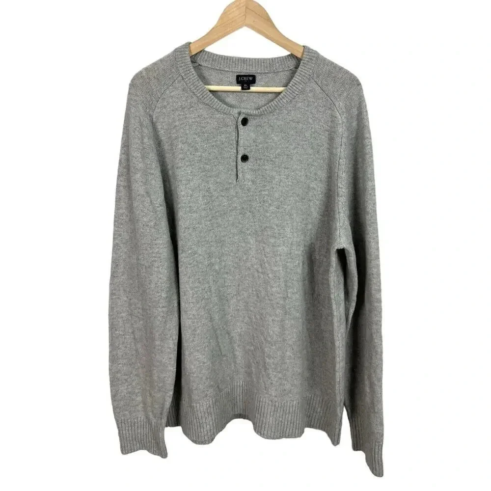 J. Crew Factory Lambswool-Blend Henley Sweater Gray Size XL AP644 Men’s